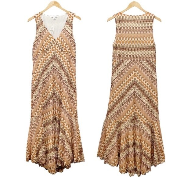 NWT Banana Republic Dress Neutral Autumn Geometric Stripe Knit Size Large VTG - Picture 13 of 13